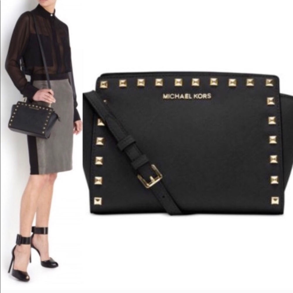 Michael Kors black studded crossbody bag